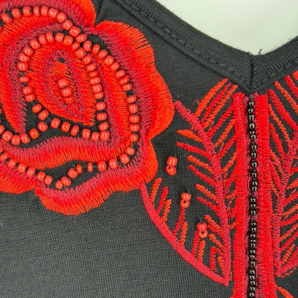Vintage Collection Beaded Embroidered Tunic Top Womens XL Black Red Western Goth - Picture 4 of 9